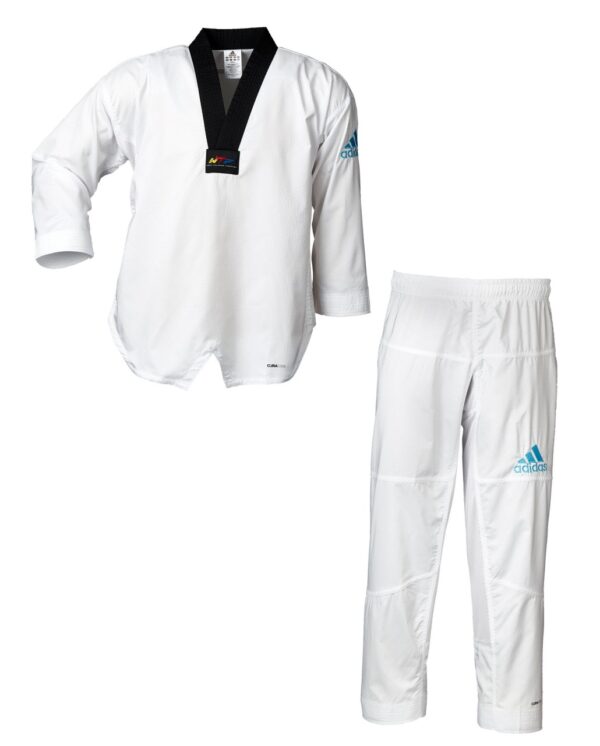 ADIDAS TKD Anzug adi contest schwarzes Revers blaues Logo